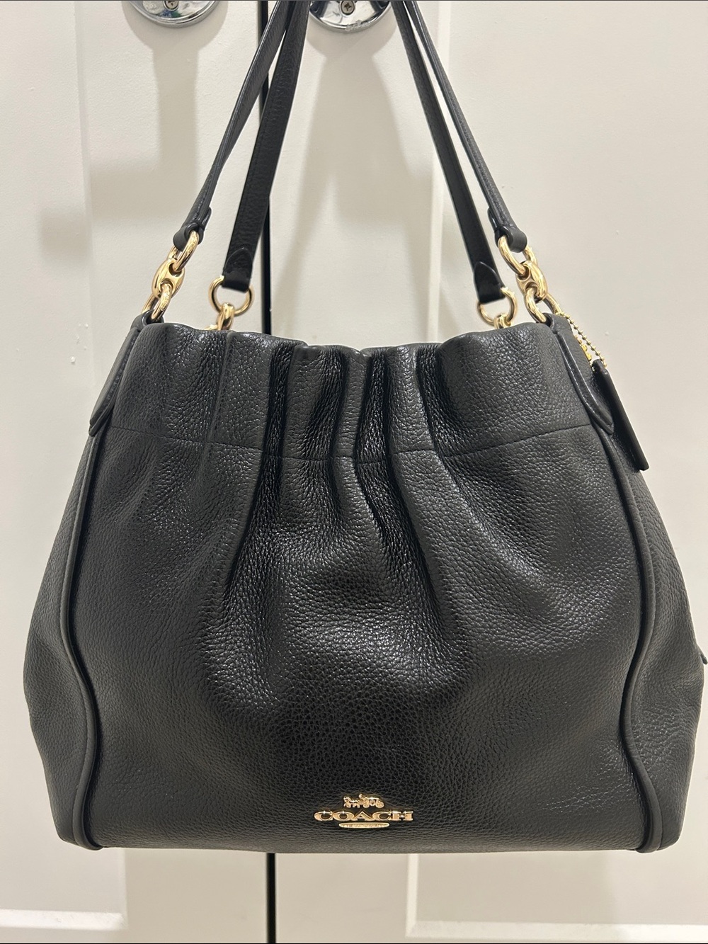 Coach Maya Shoulder Bag in Black Pebbled Leather